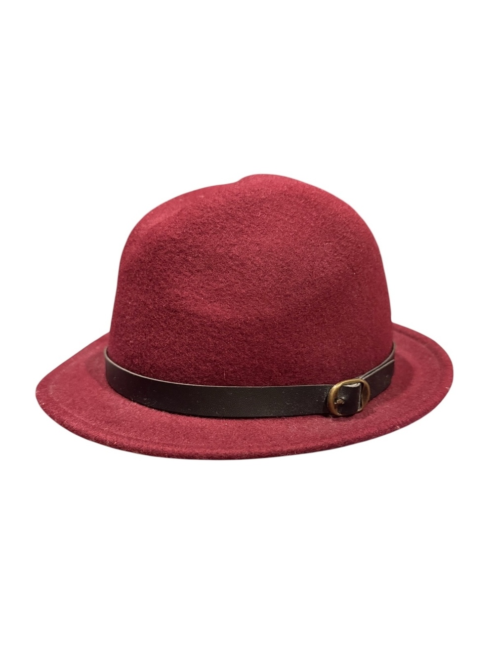 Mark Burgundy Wool Fedora Hat with Brown Leather Band